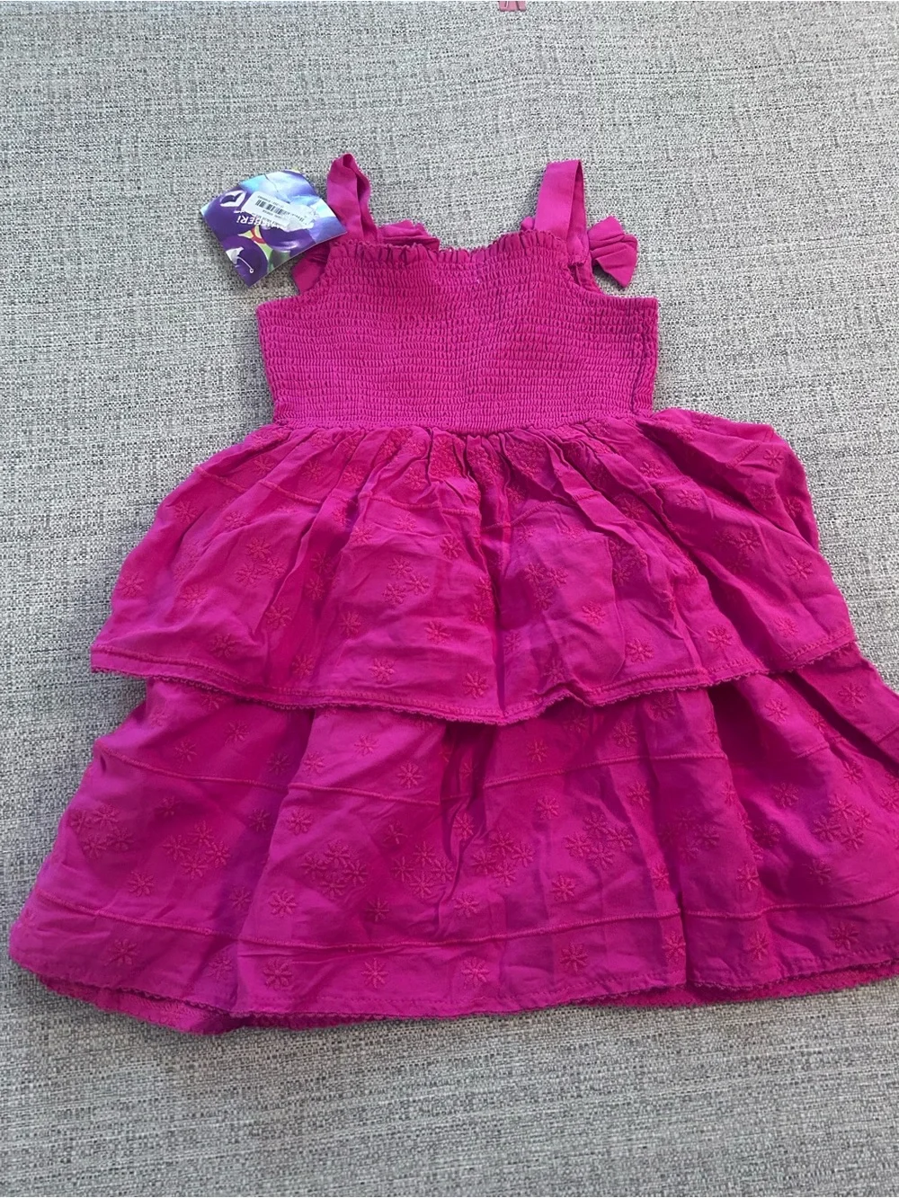 Blueberi Blvd Bright Fuchsia Smocked Tiered Dress with Bow Straps NWT Size 4T